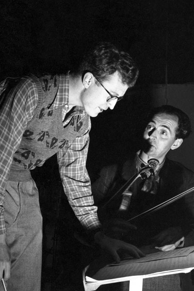 Douglas Lilburn and Vincent Aspey on the set of "Backblock Medical Service" (1947)